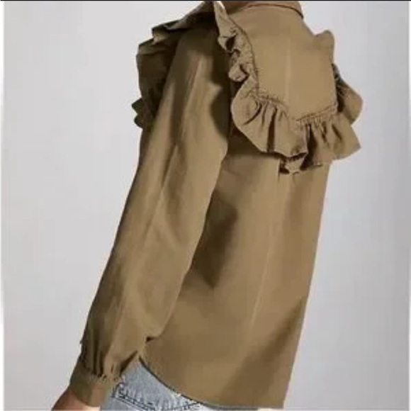 Anthropologie olive denim ruffle button down - Picture 2 of 5